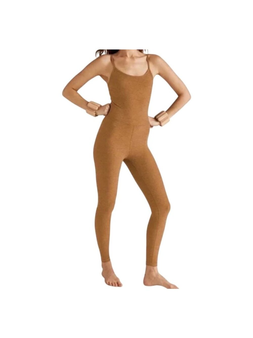 Beyond Yoga Spacedye Uplevel Midi Jumpsuit Size M In Caramel Toffee